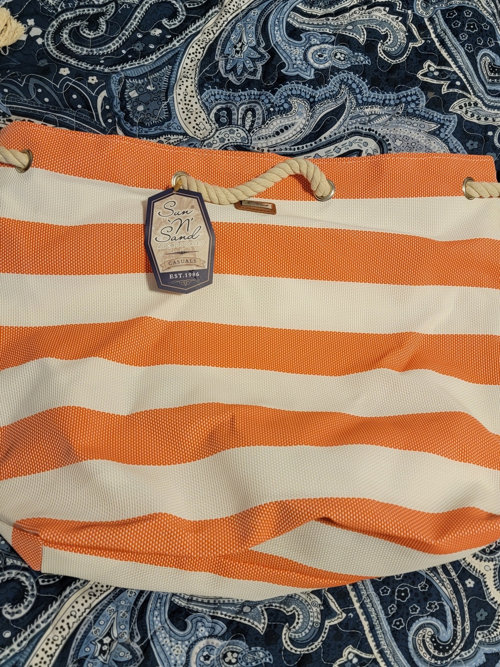 Sun N' Sand Orange & White Striped Shoulder Tote